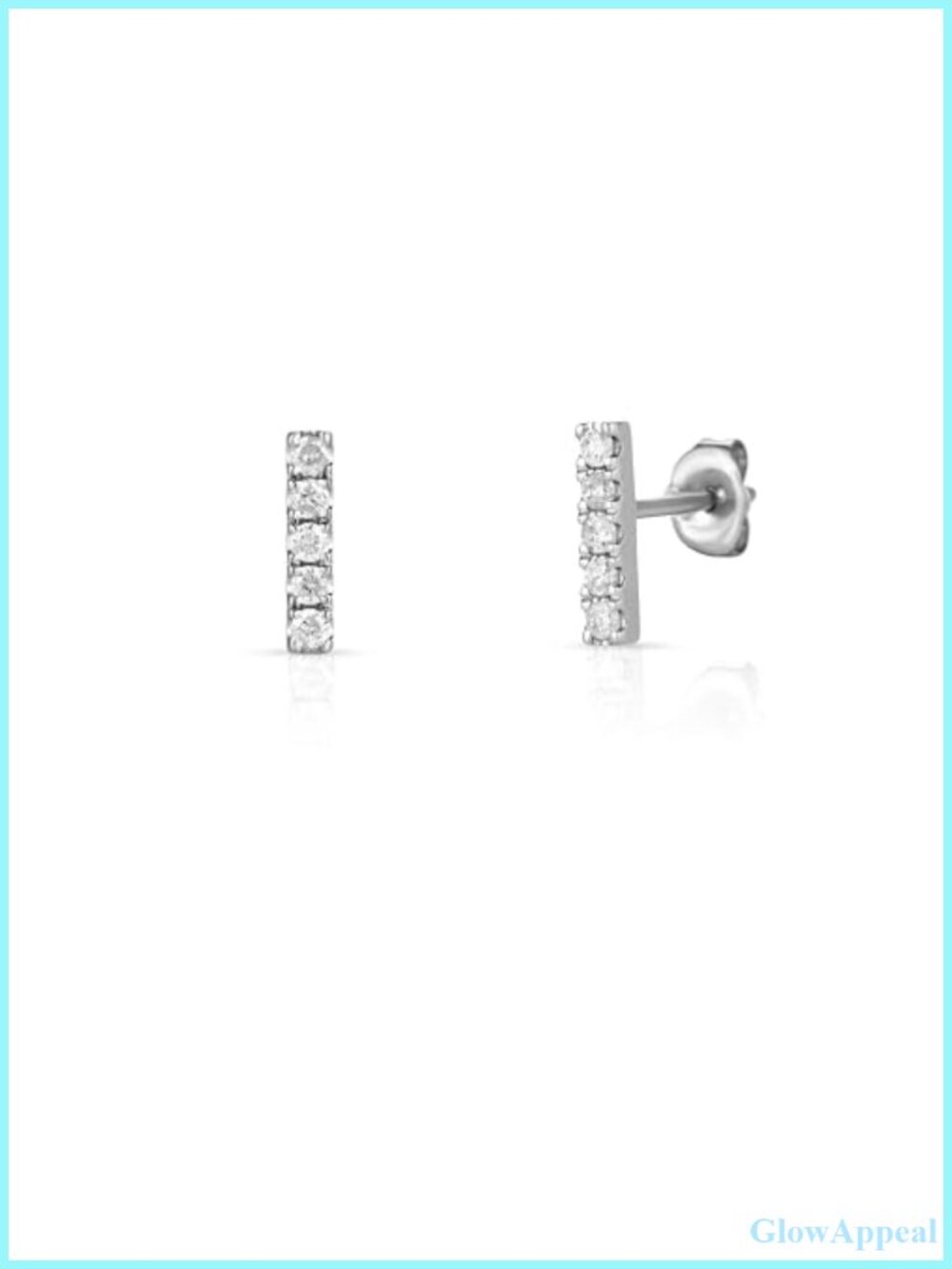 14K Solid Gold Natural Diamond 1/8 Ct Bar Stud Earrings